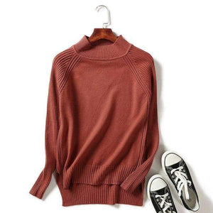 Planet Gates Yellow / One Size Women turtleneck sweaters knitted pullovers long sleeves basic irregular tricots autumn winter wool tops warm loose All Match