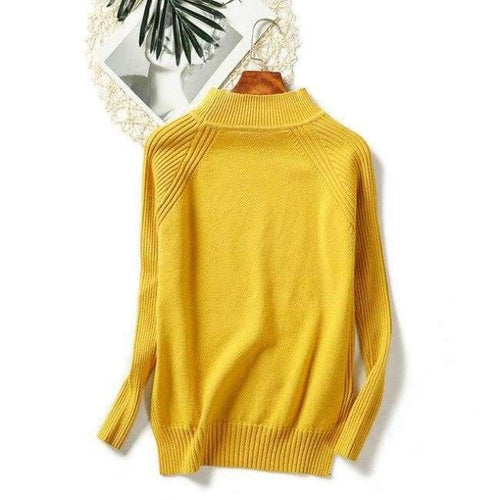 Planet Gates Yellow / One Size Women turtleneck sweaters knitted pullovers long sleeves basic irregular tricots autumn winter wool tops warm loose All Match