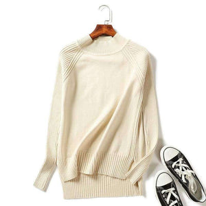 Planet Gates Yellow / One Size Women turtleneck sweaters knitted pullovers long sleeves basic irregular tricots autumn winter wool tops warm loose All Match