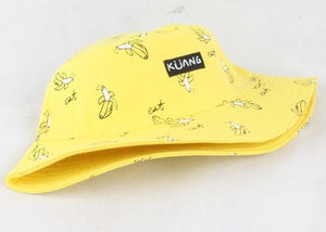 Planet Gates yellow Panama Bucket Hat Men Women Summer Bucket Cap Banana Print Yellow Hat Bob Hat Hip Hop Gorros Fishing Fisherman Hat