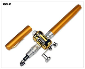 Planet Gates YELLOW Portable Pocket Telescopic Mini Fishing Rod Pole Pen Shape Folded Fishing Rod With Reel Wheel For Outdoor River Lake Fishing