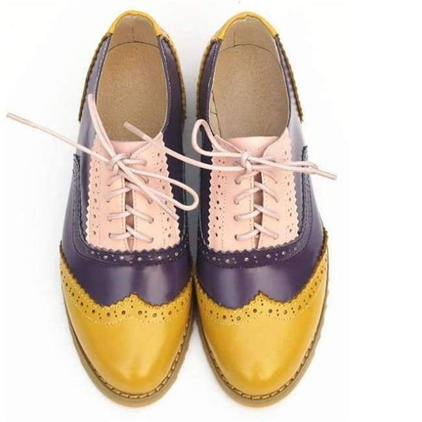 Planet Gates yellow purple pink / 5.5 women genuine leather oxford shoes woman flats handmade vintage retro lace up loafers brown casual sneakers flat shoes for women