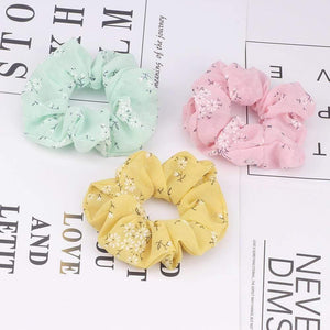 3PCS Summer Floral Hairband Women Scrunchies Ponytail Holder Hair Rope Ties Girl Chiffon Elastic Hair Bands For Accessories