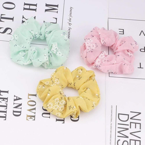 3PCS Summer Floral Hairband Women Scrunchies Ponytail Holder Hair Rope Ties Girl Chiffon Elastic Hair Bands For Accessories