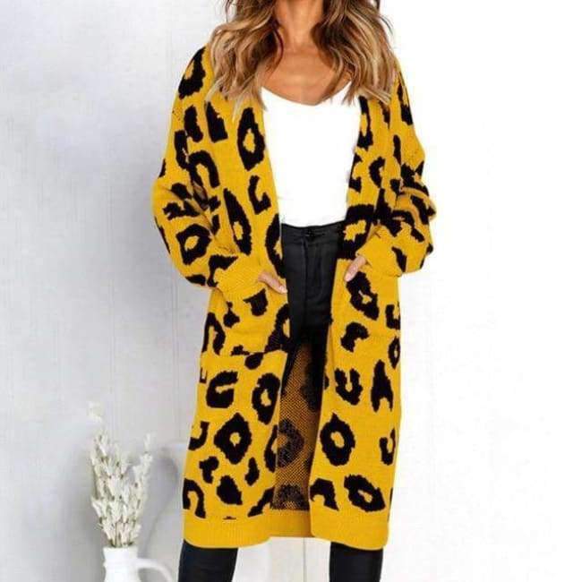 Planet Gates Black / L Autumn Winter Leopard Print Knitted Long Cardigan Women 2018 Casual Style Pocket Open Stitch Sweater Tops Outwear Jumper