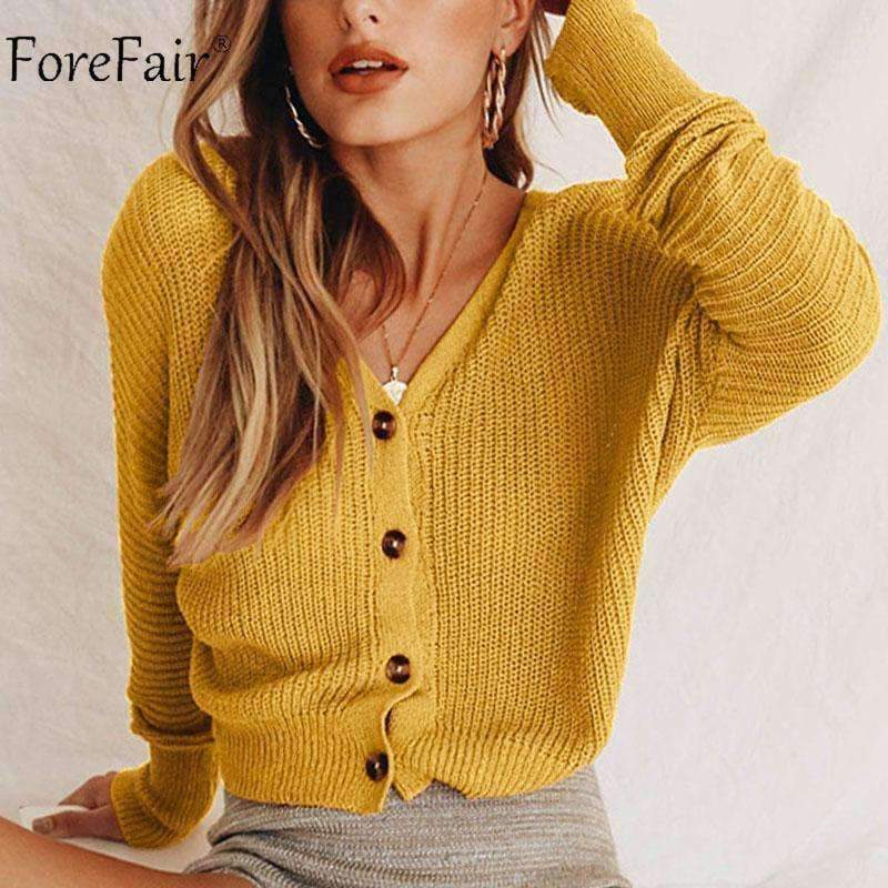 Planet Gates Yellow / S Casual Cardigan Sweater Women Autumn Long Sleeve Crop Top Lantern Sleeve Coat Knitted Female Jumper Ladies Sweater Coat