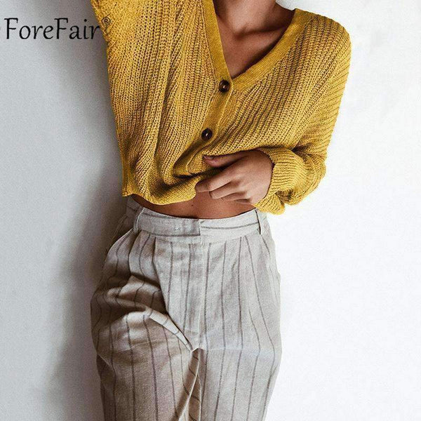 Planet Gates Yellow / S Casual Cardigan Sweater Women Autumn Long Sleeve Crop Top Lantern Sleeve Coat Knitted Female Jumper Ladies Sweater Coat