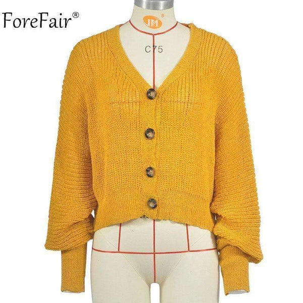 Planet Gates Yellow / S Casual Cardigan Sweater Women Autumn Long Sleeve Crop Top Lantern Sleeve Coat Knitted Female Jumper Ladies Sweater Coat