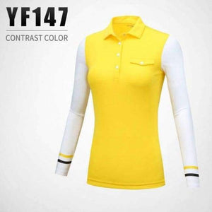 Planet Gates Yellow / S New Arrival PGM Golf Lady Long Sleeved T Sun Protection Bottoming Coat Lady Splicing T Shirt size S-XL