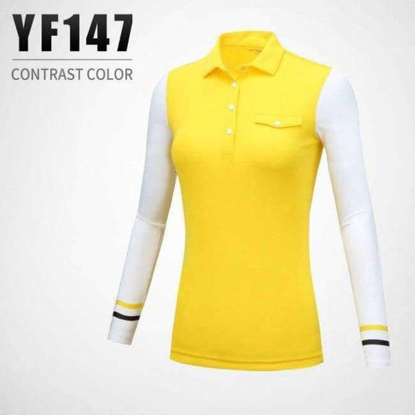 Planet Gates Yellow / S New Arrival PGM Golf Lady Long Sleeved T Sun Protection Bottoming Coat Lady Splicing T Shirt size S-XL