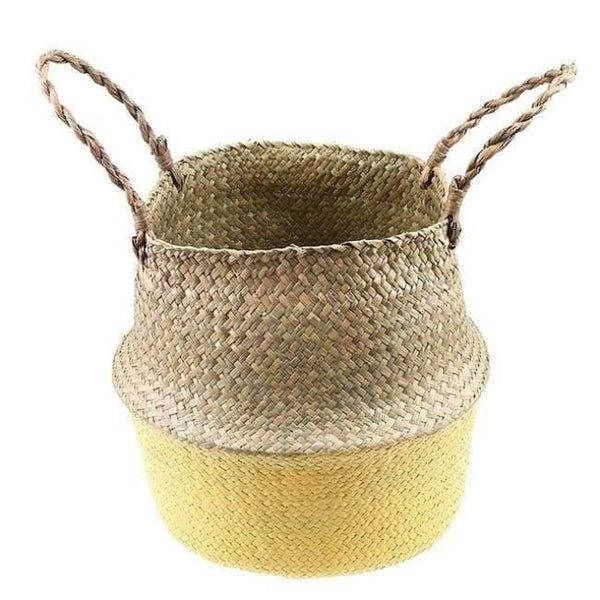 Planet Gates Yellow / S Seagrass Wicker Basket Storage Laundry Basket Woven Folding Handmade Flowerpot Planter Clothes Toy Home Organization