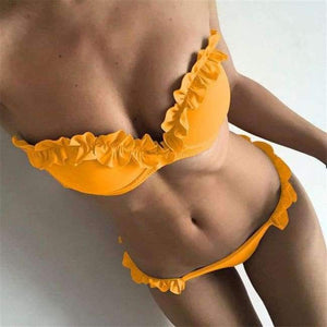 Planet Gates Yellow / S Sexy Flowers Bikinis Women Swimsuit Push Up Bikini Ruffle Swimwear Brazilian Bathing Suit Beachwear Swimming Suit For Women