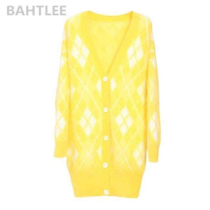 Planet Gates yellow / S Winter women's angora rabbit cardigans knitting sweater  looser  fashion brand keep warm GEOMETRIC pattern pocket