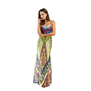 Planet Gates Yellow / S Women Maxi Dresses Flora Print Strap Party Event Long Dresses For Women Summer Bandage Split Ladies Dresses