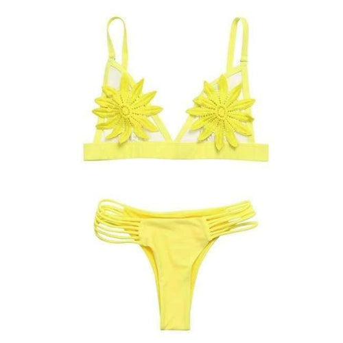 Planet Gates Yellow / S Women swimwear Flower hollow out swimwear women Eye-catching sexy swimwear women bikini Pregnant woman swimsuit JL 10