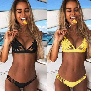 Planet Gates Yellow / S Women swimwear Flower hollow out swimwear women Eye-catching sexy swimwear women bikini Pregnant woman swimsuit JL 10