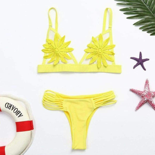 Planet Gates Yellow / S Women swimwear Flower hollow out swimwear women Eye-catching sexy swimwear women bikini Pregnant woman swimsuit JL 10