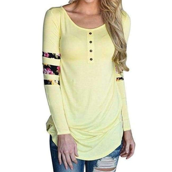 Planet Gates Yellow / S Women Tops Casual Female T-Shirt Ladies Long Sleeve Tees Flower Printed Shirts O-Neck Slim Women Blusas WS1550C