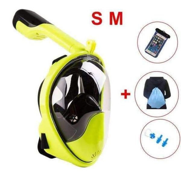 Planet Gates Yellow SET S M Diving Mask Scuba Mask Underwater Anti Fog Full Face Snorkeling Mask Women Men Kids Swimming Snorkel Diving Equipment