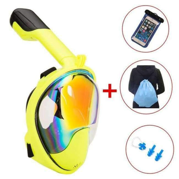 Mask Scuba Mask Underwater Anti Fog Full Face Snorkeling Mask Women Men Swimming Snorkel Diving Equipment - Yellow Set / S/m
