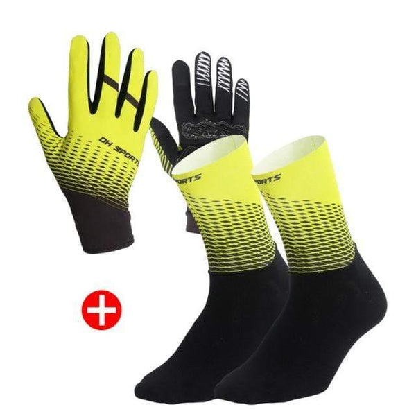 Planet Gates Yellow Set / XL 1Pair Full Finger Cycling Gloves Cycling Socks Men Women Anti-slip Sports Bike Mittens Bicycle Gloves Sock Set