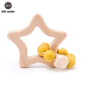 Planet Gates Yellow Star Let's Make 1PC Wooden Teether Hedgehog Crochet Beads Wood Crafts Ring Engraved Bead Baby Teether Wooden Toys For Baby Rattle
