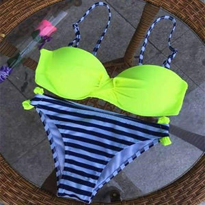 Planet Gates Yellow Stripes / S S-XXL Swimwear Women Brazilian Bikini Push Up Swimsuit Female Biquini Women Swim Suit Beachwear Swimming Bathers