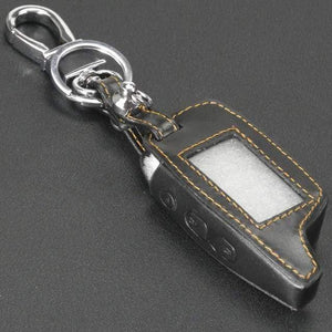 Planet Gates Yellow Thread Leather Case Keychain for TAMARACK PANDORA LCD D073 DXL 3100/3170/3300 i-mod Alarm System Remote Control Cover