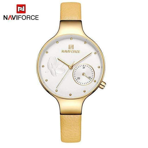 Planet Gates YELLOW Women Fashion Blue Quartz Watch Lady Leather Watchband High Quality Casual Waterproof Wristwatch Gift for Wife
