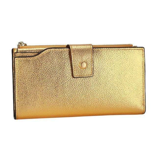 Planet Gates yellow Women Genuine Leather RFID Blocking Functional Wallet Vintage Long Glint Card Holder Zipper Coin Purse Iphone Galaxy