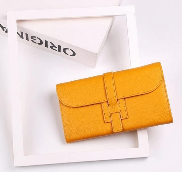 Planet Gates Yellow Womens Wallets and Purses Fashion Large Capacity Ladies Purse Cowhide Luxury Handbags Women Bags Designer
