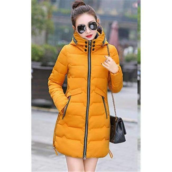 Planet Gates yellow / XL Winter Jacket Women Cotton Long Jacket Fashion 2017 Girls Padded Slim Plus Size Hooded Parkas Stand Collar Coat C423