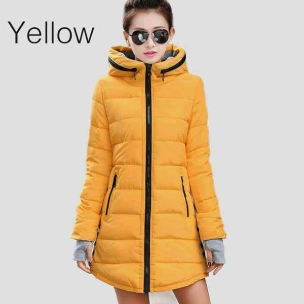 Planet Gates Yellow / XXL Parkas Winter Women Fashion Thickening Hooded Winter Jacket Womens Slim Fit Cotton Coat Overcoat Plus Size 13 Colors