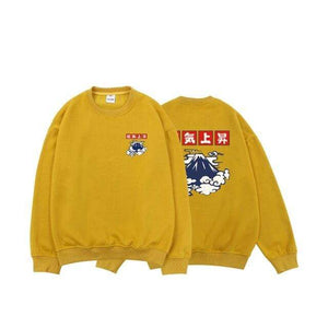 Planet Gates Yellow / XXXL Japanese Lucky Fleece Sweatshirts Men Warm Hoodies Cloud Print Men Oversized Winter Pullover Harajuku Sweatshirts