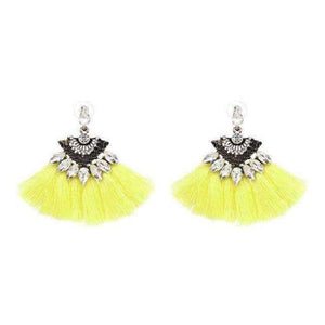 Planet Gates Yellow1 Bohemia Dangle Drop Earrings Women Accessories Fan Shaped Cotton Handmade Tassels Fringed Earrings Ethnic Jewelry