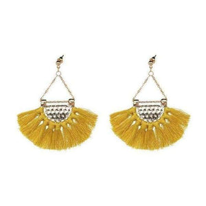 Planet Gates Yellow1 Fan shaped Cotton Tassels Bohemia Earrings For Women Ethnic Jewelry Big Dangle Earrings Handmade Fringe Pendientes
