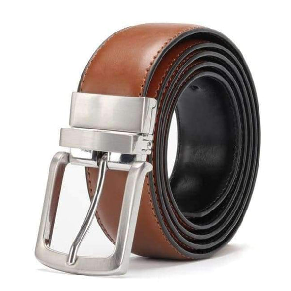 Planet Gates YellowBrown-Black / 100cm 32to35 Inch Men's Genuine Leather Belt Reversible For Jeans Male Rotated Buckle Dress Belts Designer Cowskin Leather Belts For Men Black