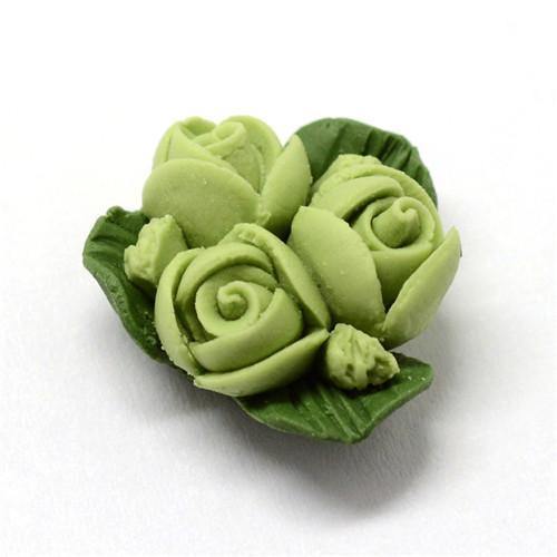 Planet Gates YellowGreen 50pcs Handmade Porcelain Flower Cabochons China Clay Beads DIY Jewelry Making about 15.5~17.5mm long 15~17mm wide 8~9mm thick