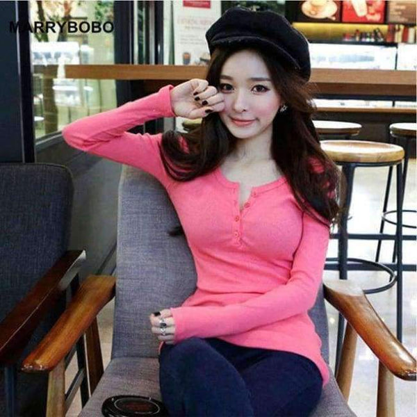 Planet Gates YJDFD8002 Pink / XL Fashion Winter Women Solid Long Sleeve White Shirt Korean Knitted Sweater Casual Button Pullovers Black Female Tops