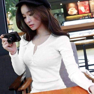 Planet Gates YJDFD8002 White / XL Fashion Winter Women Solid Long Sleeve White Shirt Korean Knitted Sweater Casual Button Pullovers Black Female Tops