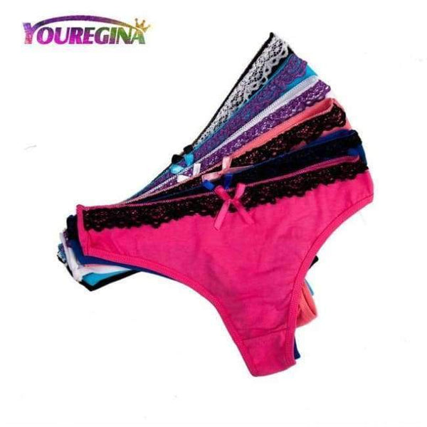 Planet Gates YN7285--Random color / L Women Sexy Lace Thongs G-strings Cotton Underwear Panties Ladies Knickers Lingerie for Women 6 pcs/lot