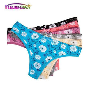 Planet Gates YN7293--Random color / L Women Sexy G-strings Thongs Underwear Cotton Panties Cute Flower Floral Print Ladies Lingerie for Women 6 pcs/lot