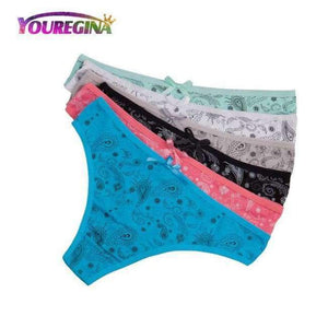 Planet Gates YN7345--Random color / L Women Sexy G-strings Thongs Underwear Cotton Panties Cute Flower Floral Print Ladies Lingerie for Women 6 pcs/lot