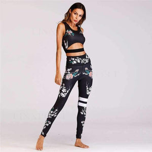Planet Gates Yoga set 01 / S Women Yoga Set Retro Floral Printed Sports Suits Gym Fitness Clothing Tracksuit Female Running Sports Dance Tops + Leggings
