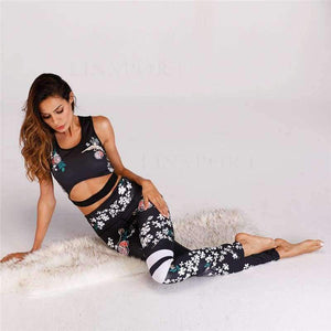 Planet Gates Yoga set 01 / S Women Yoga Set Retro Floral Printed Sports Suits Gym Fitness Clothing Tracksuit Female Running Sports Dance Tops + Leggings