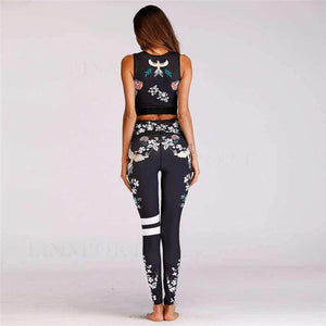 Planet Gates Yoga set 01 / S Women Yoga Set Retro Floral Printed Sports Suits Gym Fitness Clothing Tracksuit Female Running Sports Dance Tops + Leggings