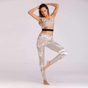 Planet Gates Yoga set 02 / S Women Yoga Set Retro Floral Printed Sports Suits Gym Fitness Clothing Tracksuit Female Running Sports Dance Tops + Leggings