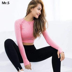 Planet Gates Yoga Shirts for Women Vital Seamless Long Sleeve Crop Top Thumb Hole Fitted Gym Top Shirts Workout Running clothes