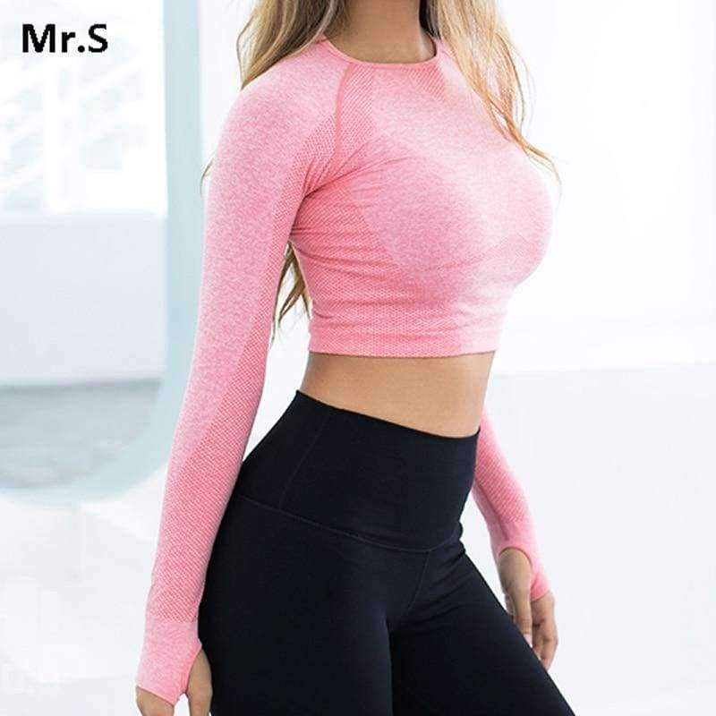 Planet Gates Yoga Shirts for Women Vital Seamless Long Sleeve Crop Top Thumb Hole Fitted Gym Top Shirts Workout Running clothes