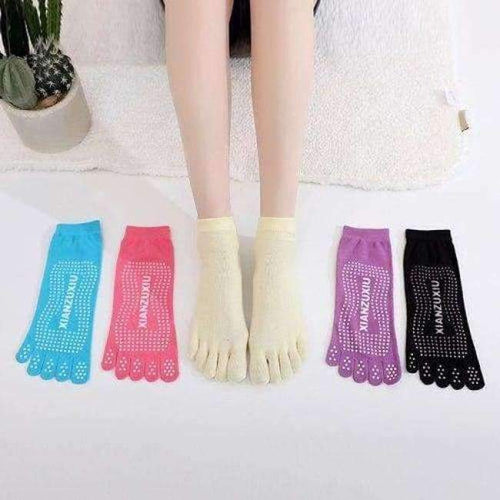 Planet Gates Yoga Socks 5 Pair Women Anti-Slip Silicone Bottom Yoga Socks Color Durable Five Finger Toes Cotton Sport Socks